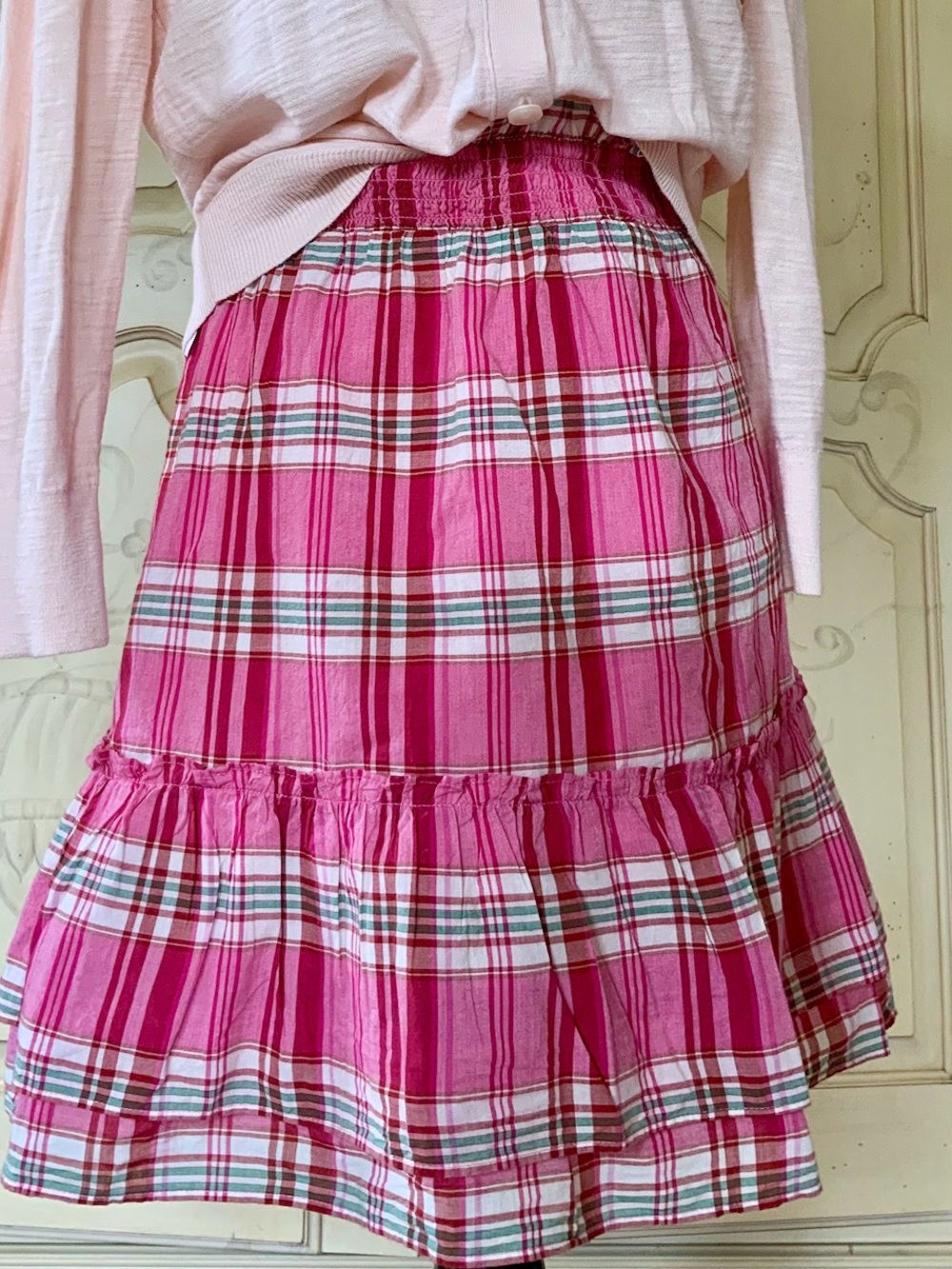 J.Crew Pink Plaid Tiered Skirt NWT